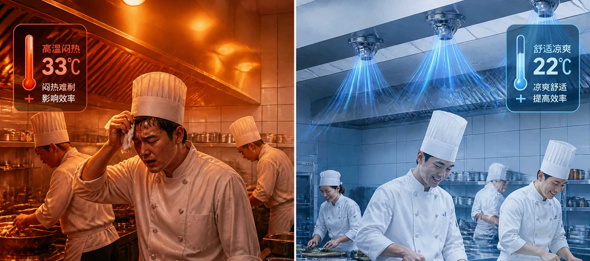 High temperatures in the kitchen can lead to illnesses, and attention should be paid to issues such as heatstroke